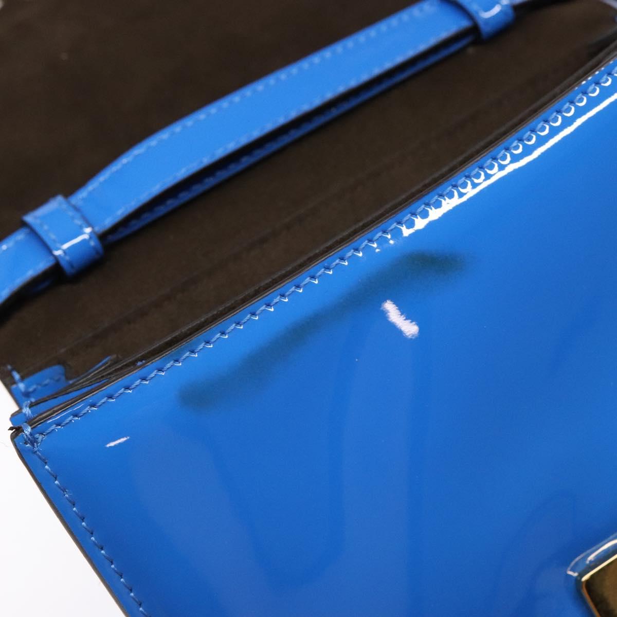 FENDI Curligraphy Shoulder Bag Patent leather Blue Auth 133349