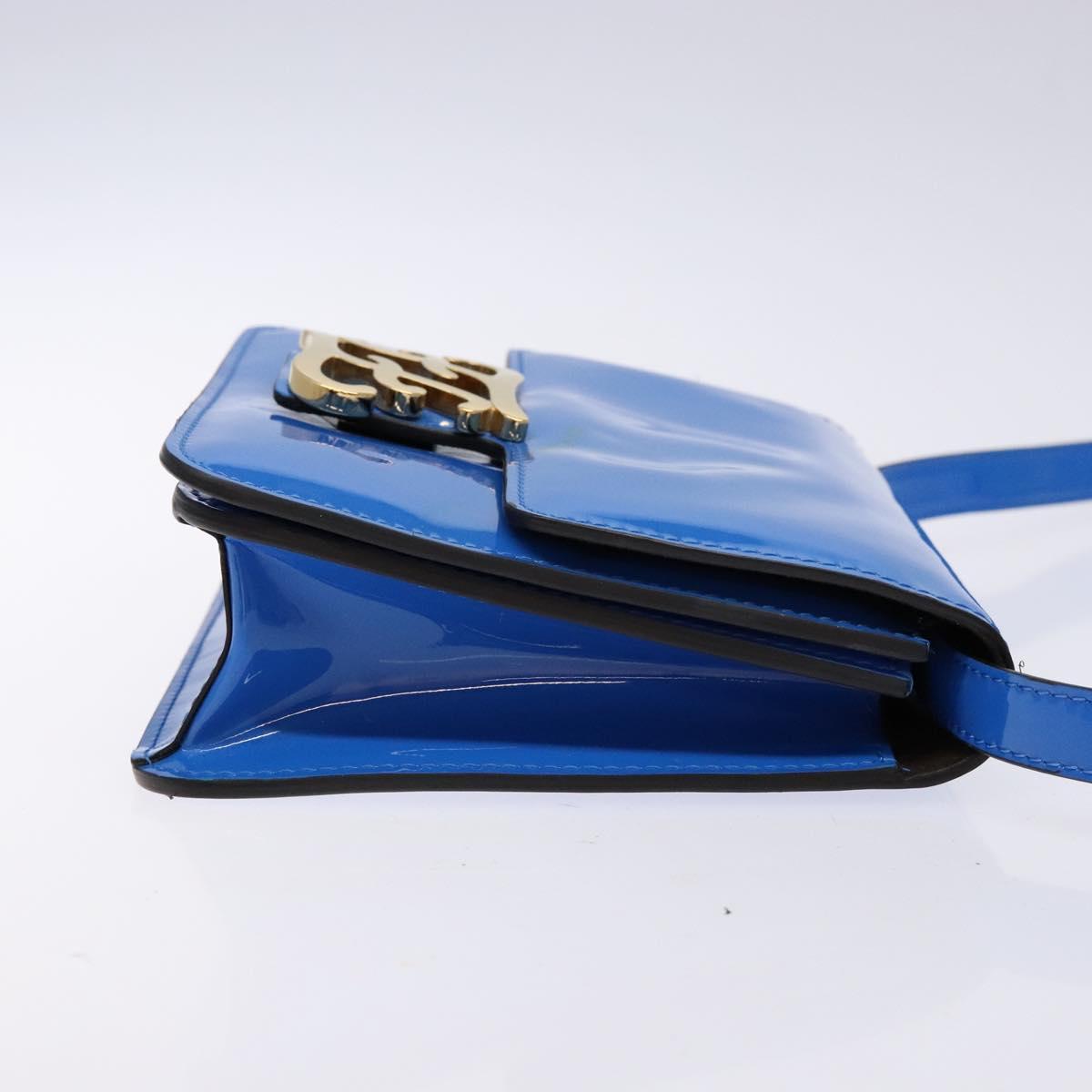 FENDI Curligraphy Shoulder Bag Patent leather Blue Auth 133349