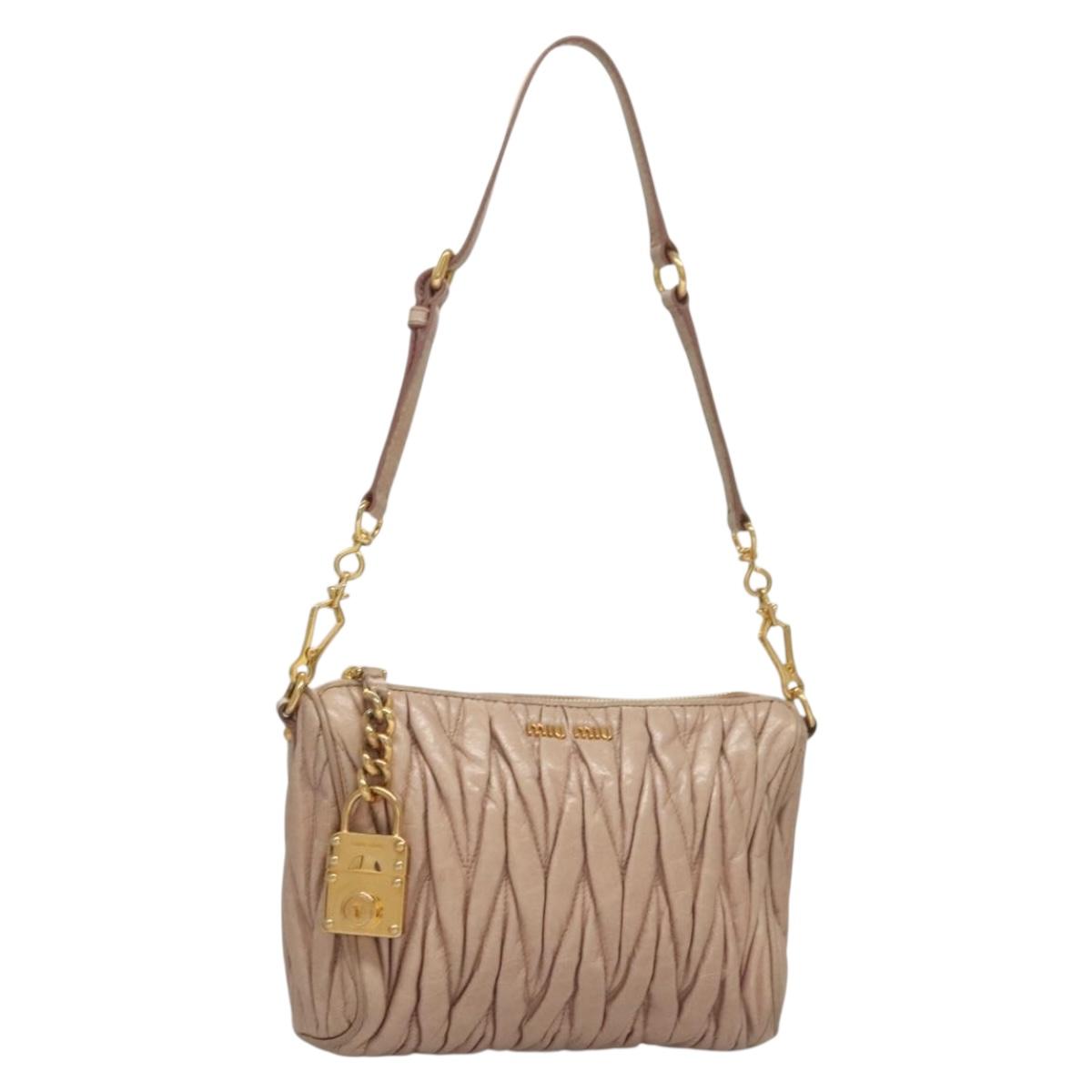 Miu Miu Matelasse Shoulder Bag Leather Pink Gold Auth 133370