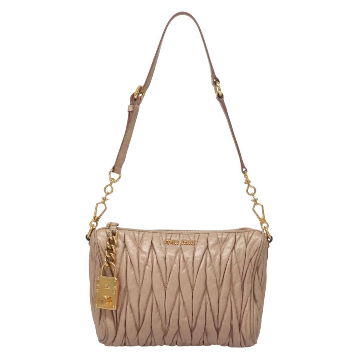 Miu Miu Matelasse Shoulder Bag Leather Pink Gold Auth 133370