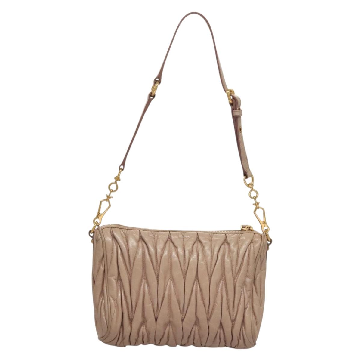 Miu Miu Matelasse Shoulder Bag Leather Pink Gold Auth 133370