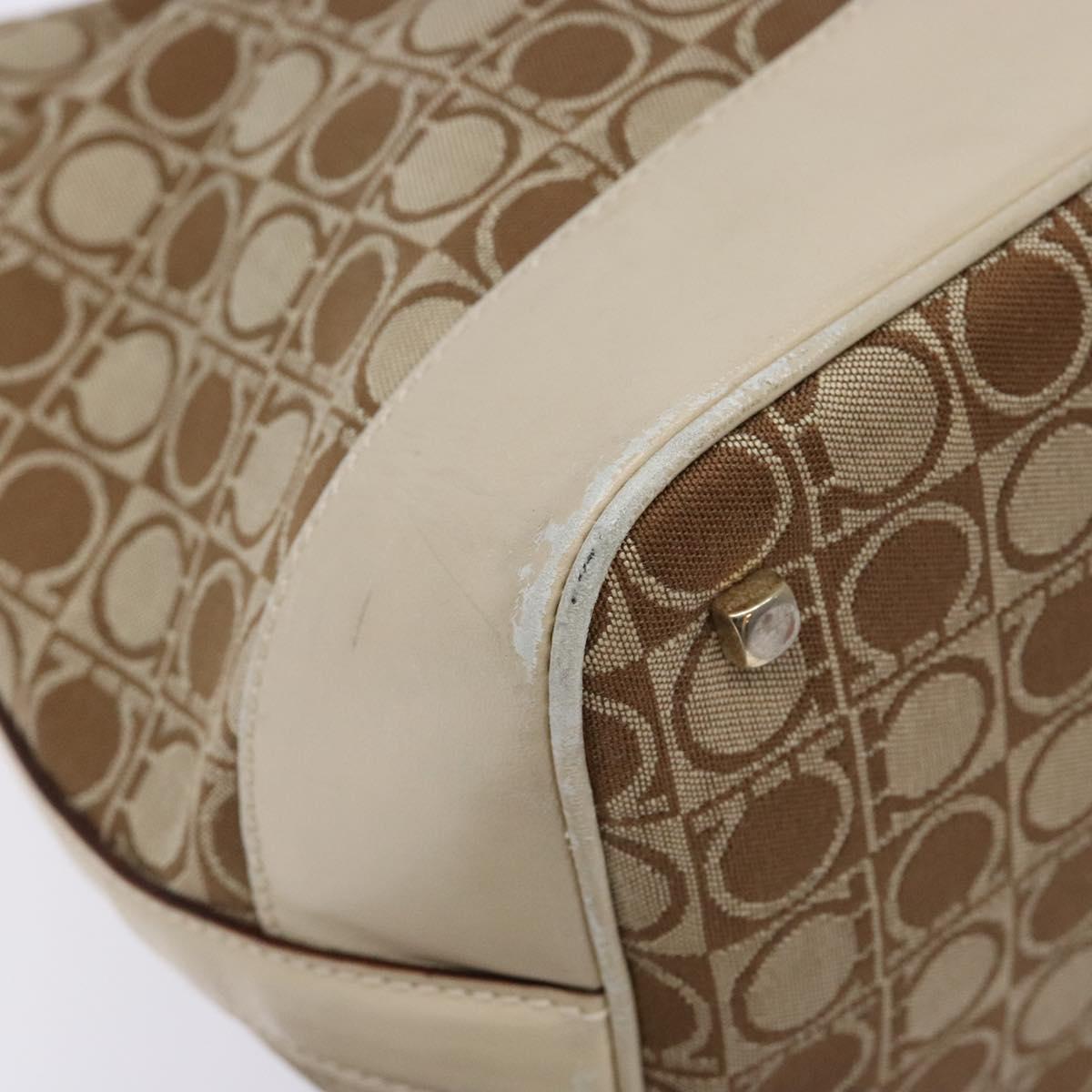 Salvatore Ferragamo Gancini Shoulder Bag Canvas Beige Gold Auth 133373