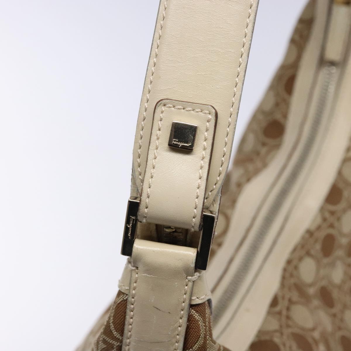 Salvatore Ferragamo Gancini Shoulder Bag Canvas Beige Gold Auth 133373