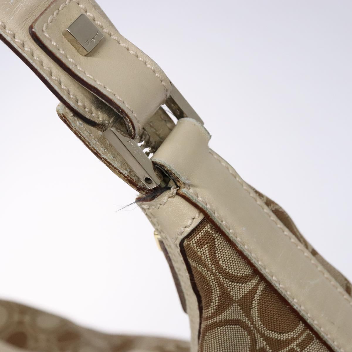 Salvatore Ferragamo Gancini Shoulder Bag Canvas Beige Gold Auth 133373