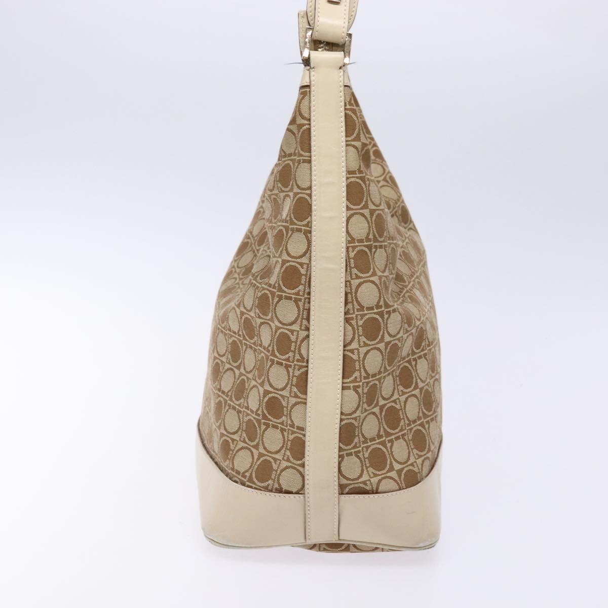 Salvatore Ferragamo Gancini Shoulder Bag Canvas Beige Gold Auth 133373