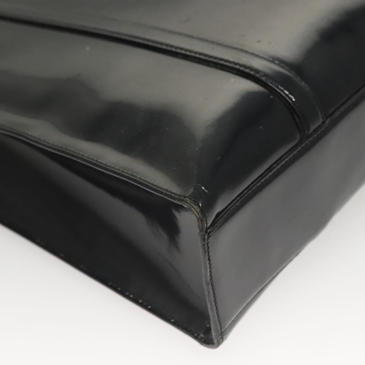 PRADA Shoulder Bag Patent leather Silver Navy Auth 133381