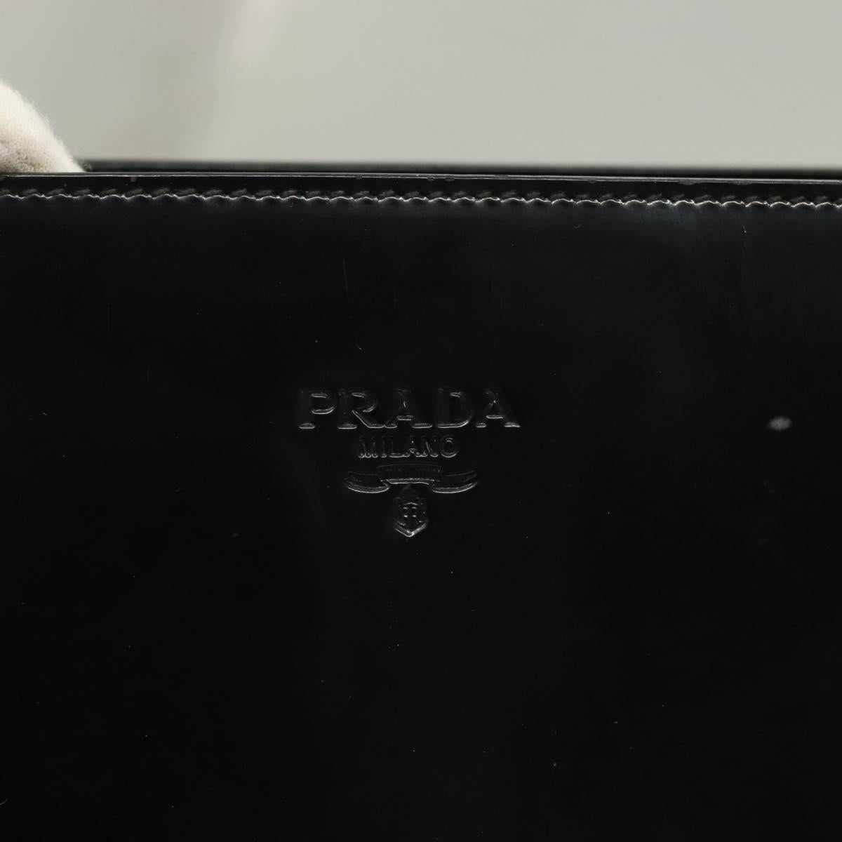 PRADA Shoulder Bag Patent leather Silver Navy Auth 133381