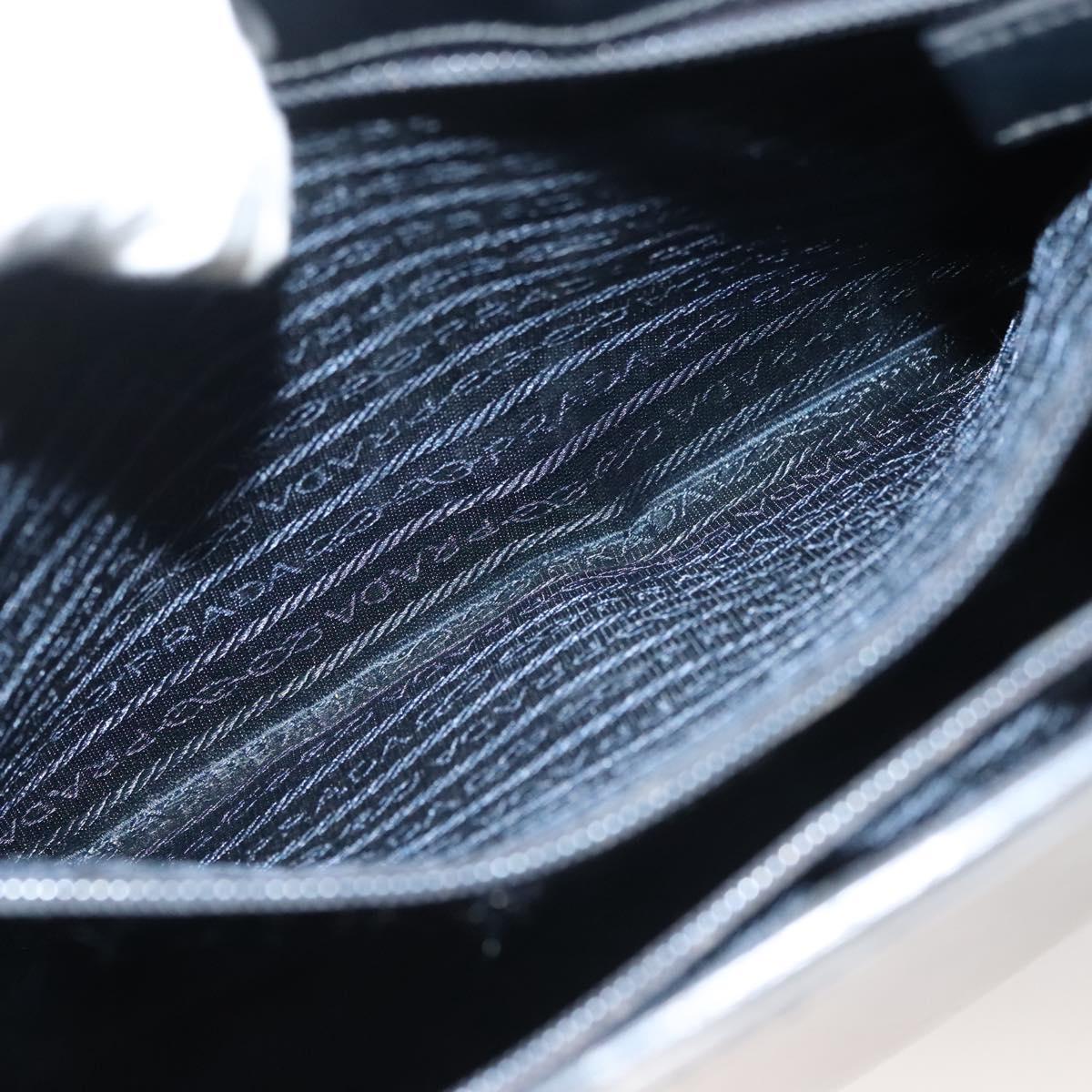 PRADA Shoulder Bag Patent leather Silver Navy Auth 133381