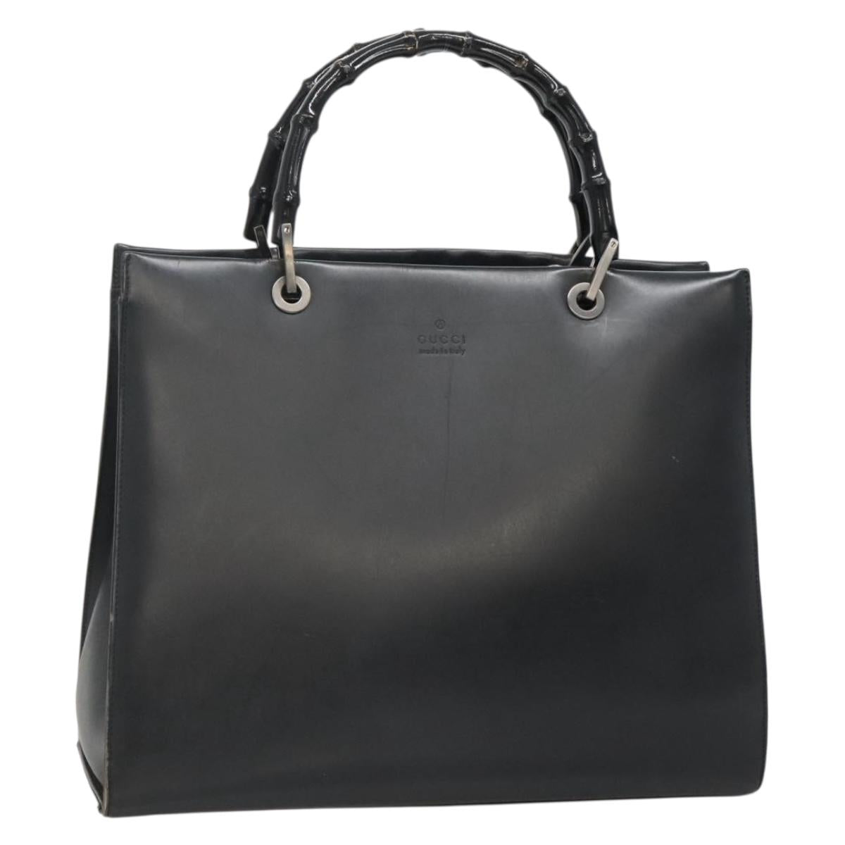 GUCCI Bamboo Hand Bag Leather Black 002 1010 3754 Auth 133382