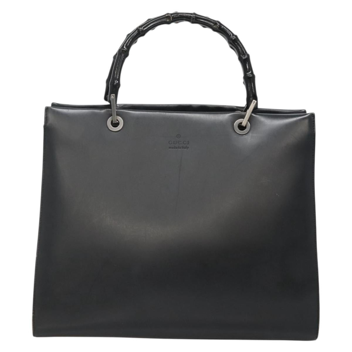 GUCCI Bamboo Hand Bag Leather Black 002 1010 3754 Auth 133382