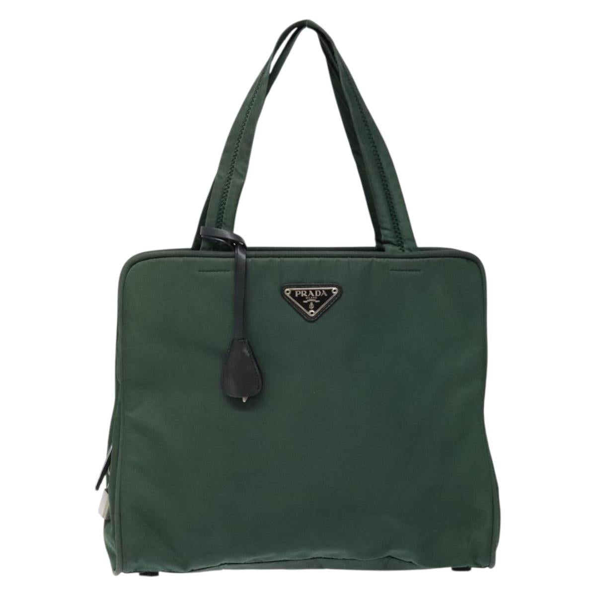 PRADA Hand Bag Nylon Green Gold Auth 133384