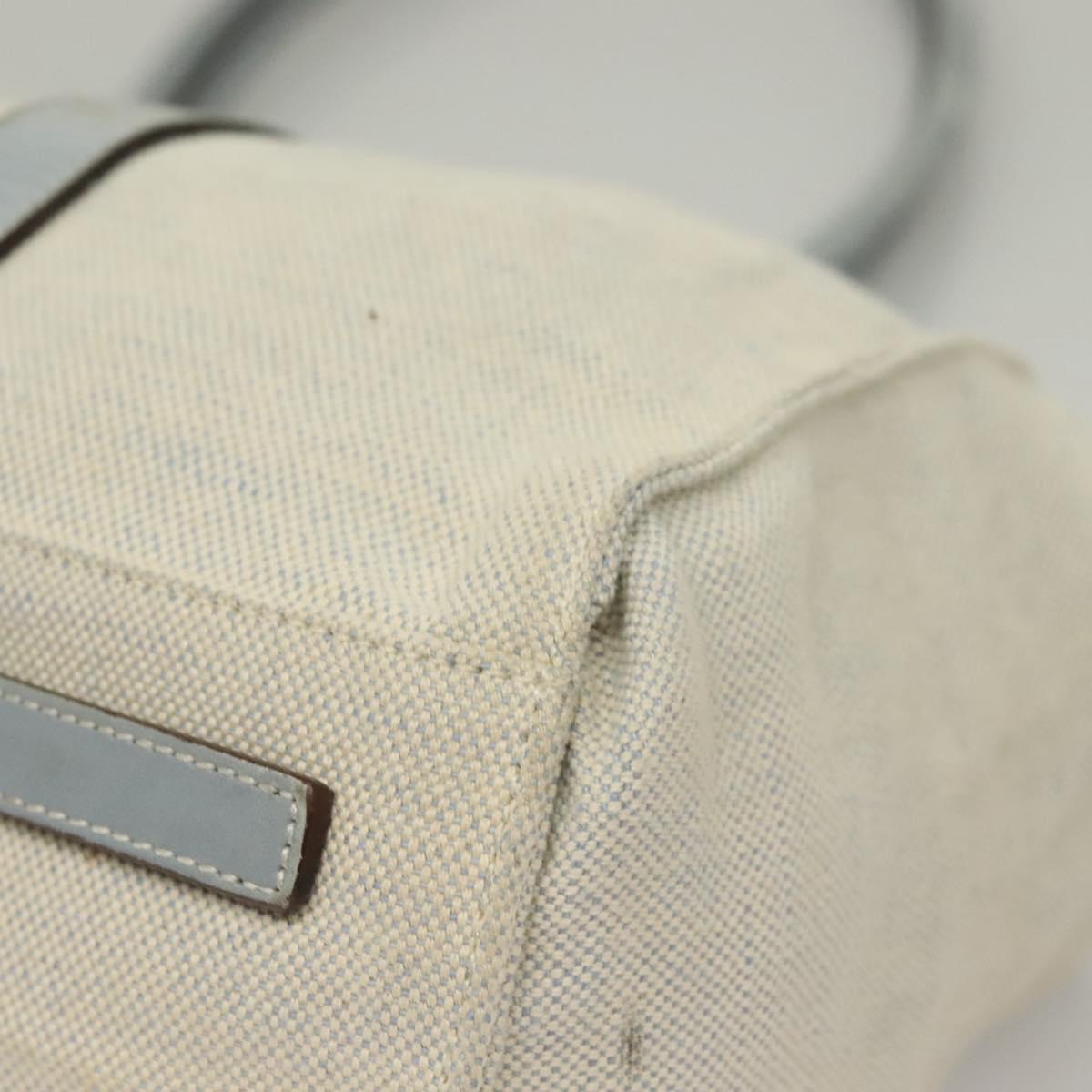 PRADA Tote Bag Canvas Beige Silver Auth 133386