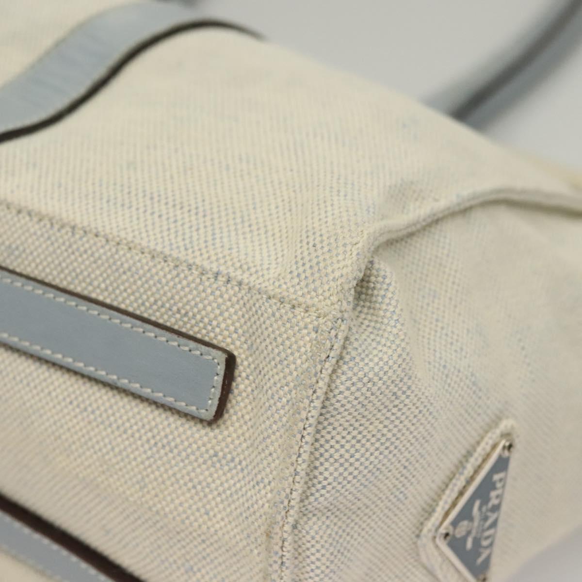 PRADA Tote Bag Canvas Beige Silver Auth 133386