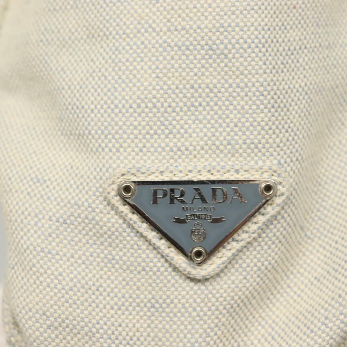 PRADA Tote Bag Canvas Beige Silver Auth 133386