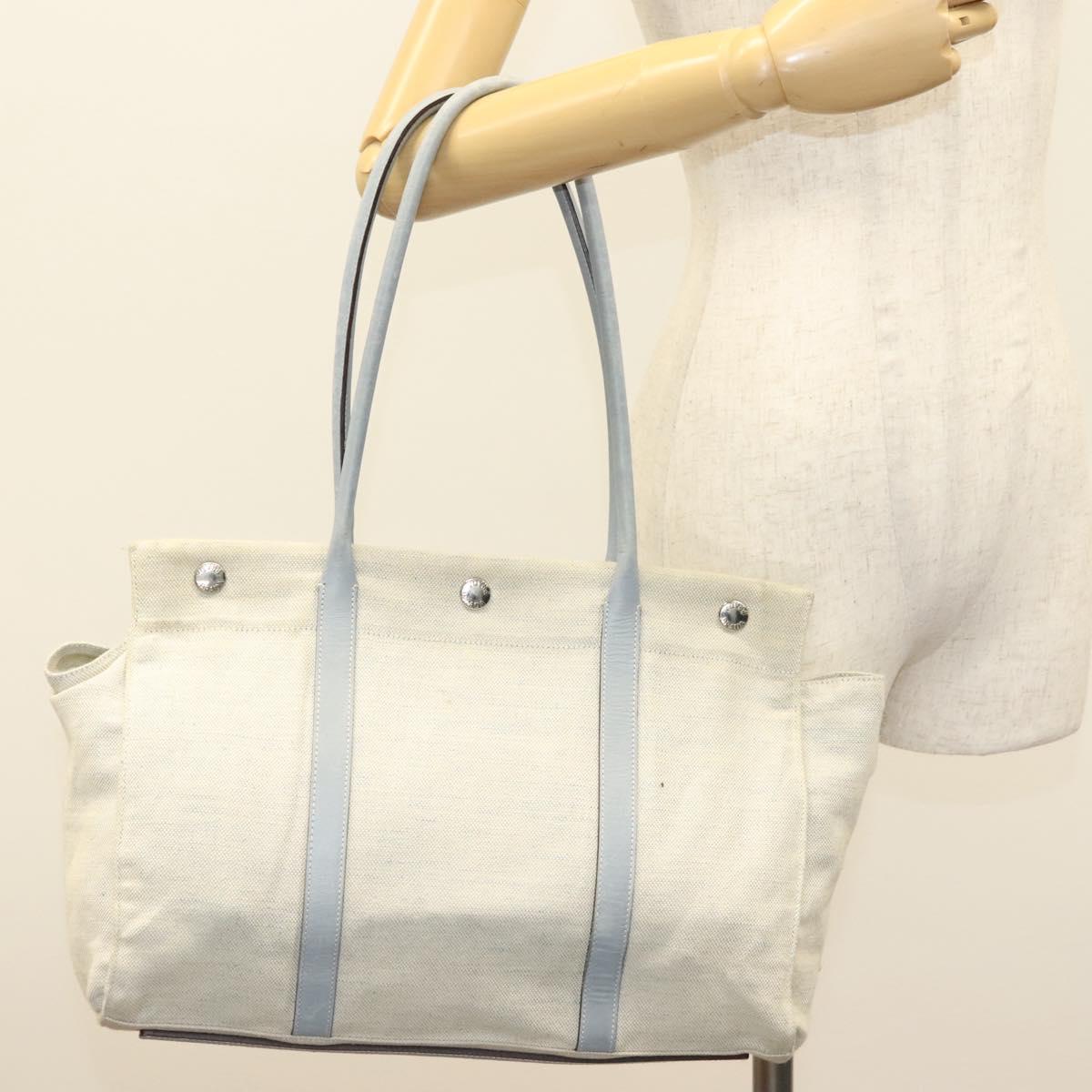 PRADA Tote Bag Canvas Beige Silver Auth 133386