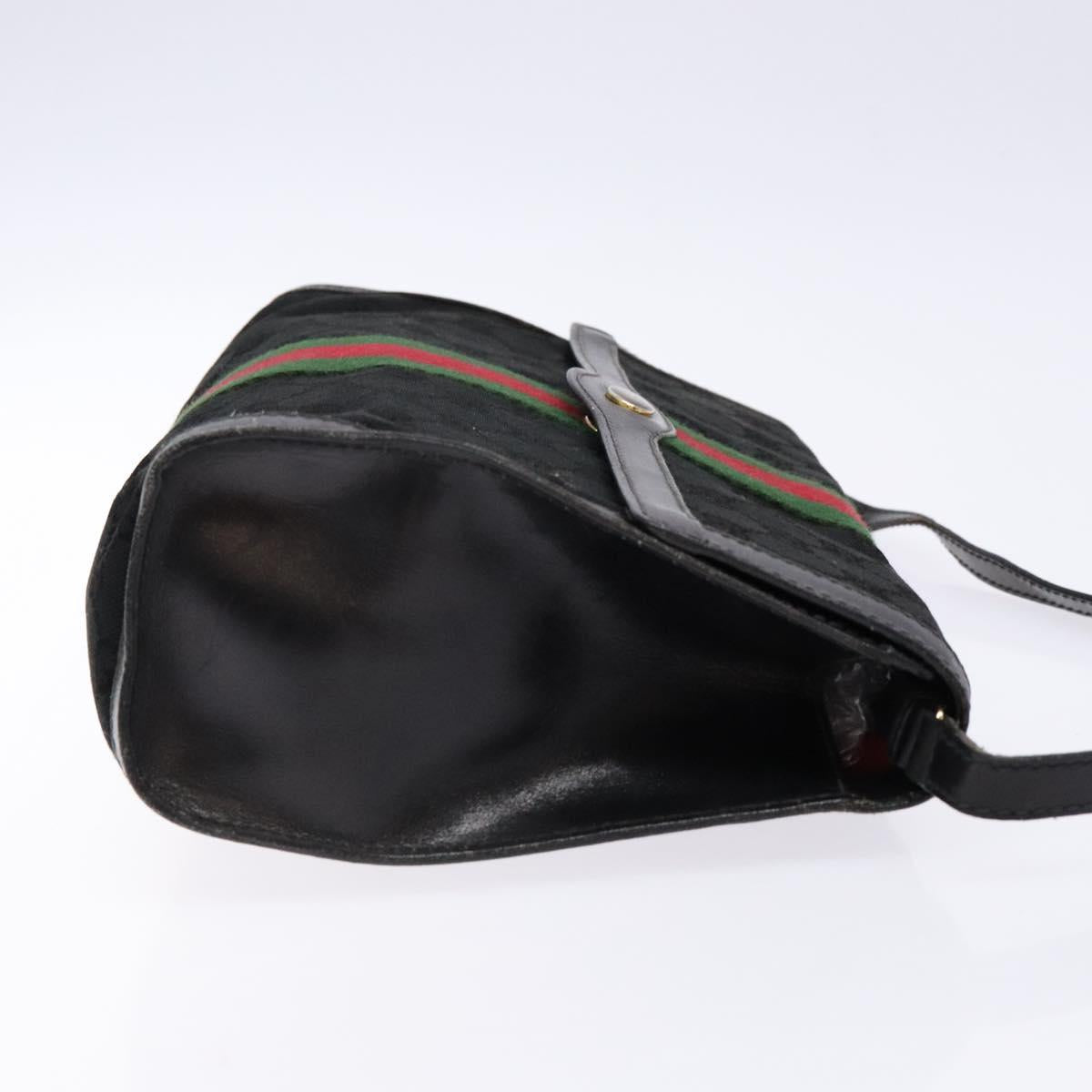 GUCCI Web Sherry Line GG Canvas Shoulder Bag Black Gold 37 04 3657 Auth 133392