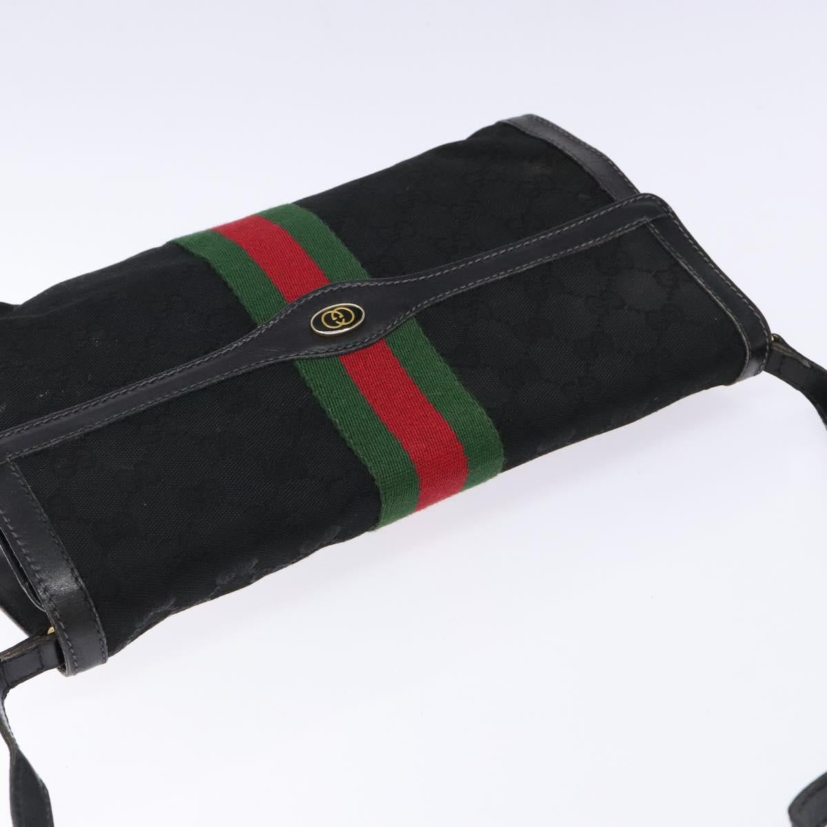 GUCCI Web Sherry Line GG Canvas Shoulder Bag Black Gold 37 04 3657 Auth 133392
