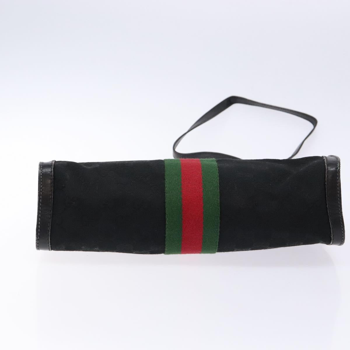 GUCCI Web Sherry Line GG Canvas Shoulder Bag Black Gold 37 04 3657 Auth 133392