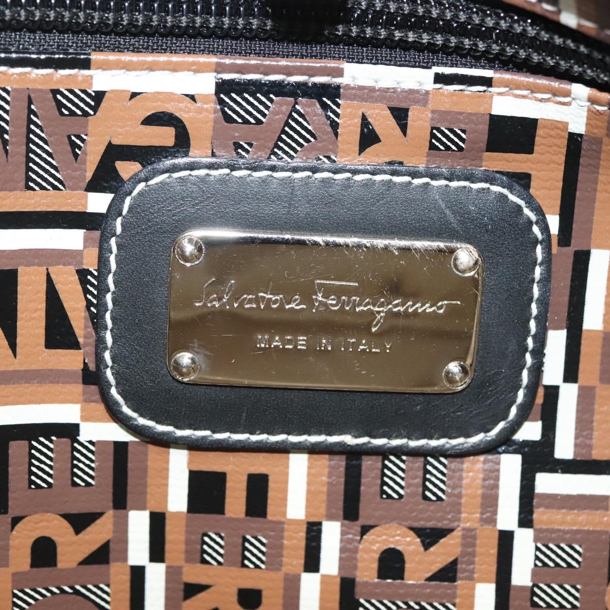 Salvatore Ferragamo Hand Bag PVC Brown Silver Auth 133394