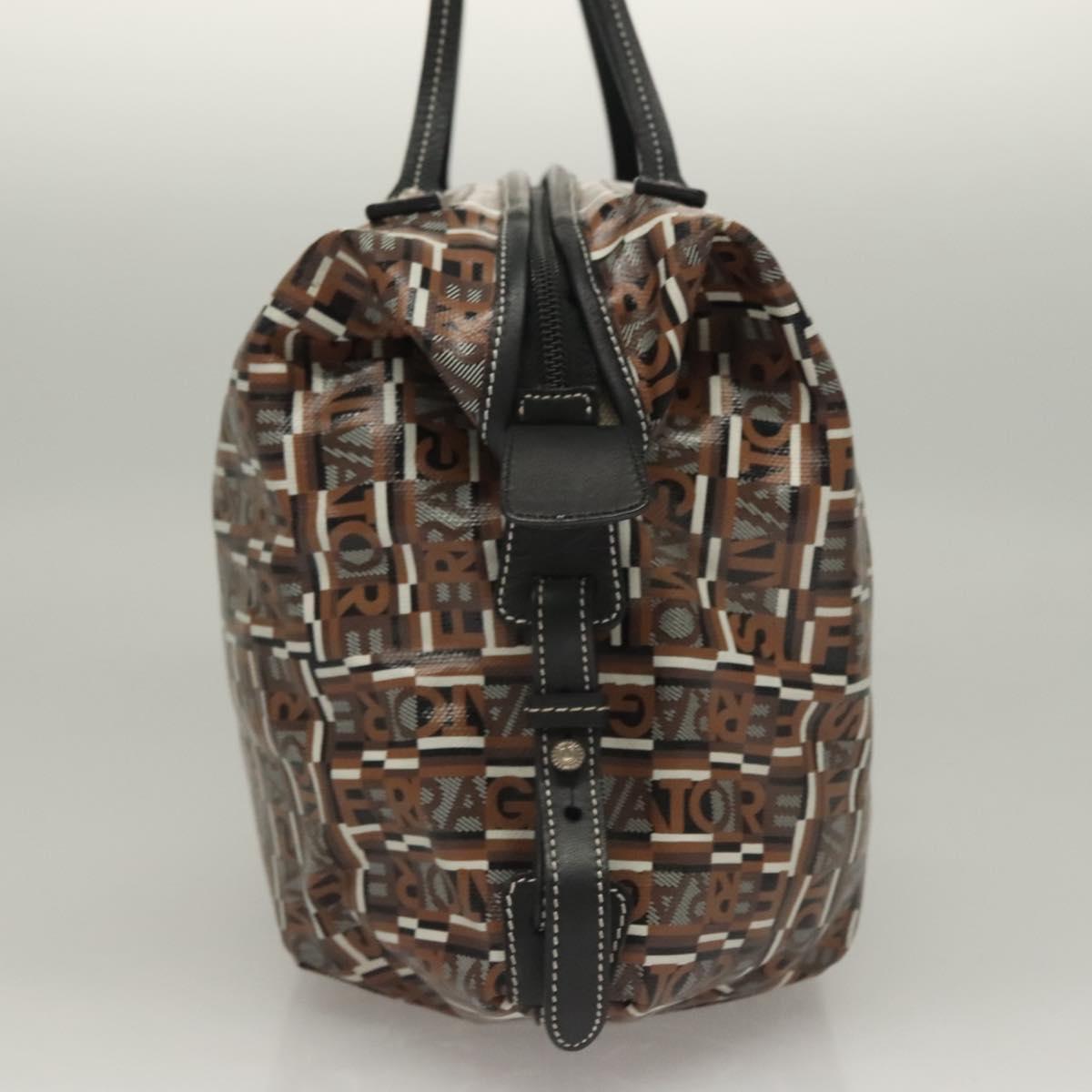 Salvatore Ferragamo Hand Bag PVC Brown Silver Auth 133394