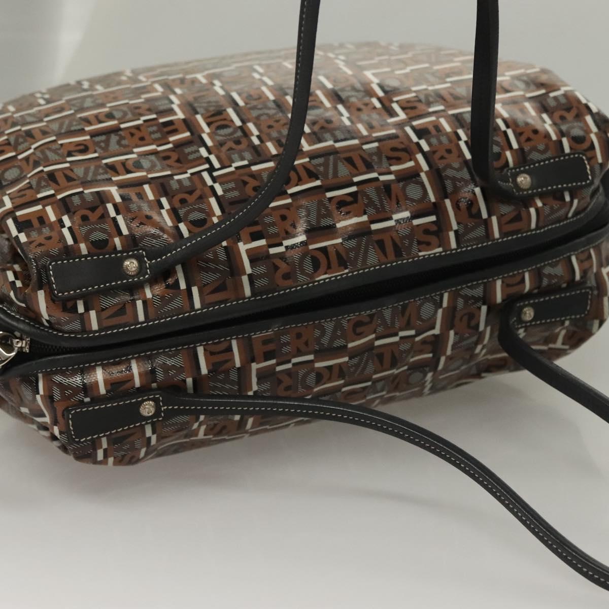 Salvatore Ferragamo Hand Bag PVC Brown Silver Auth 133394