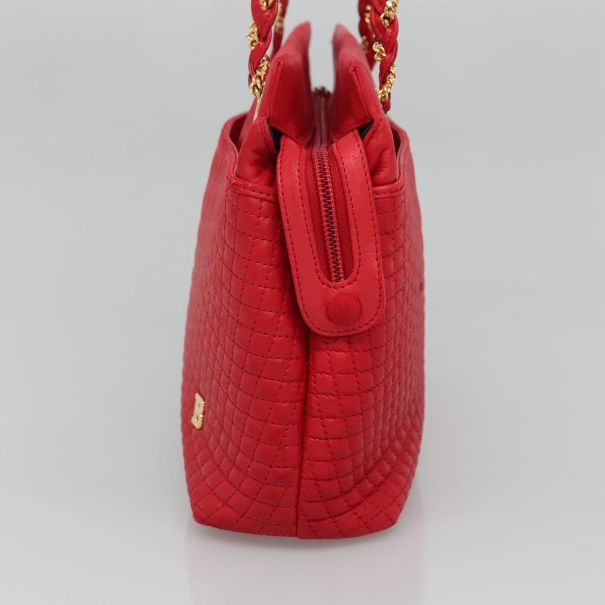 BALLY Quilted Chain Shoulder Bag Leather Red Gold Auth 133396
