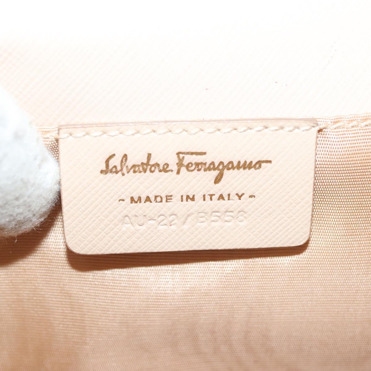 Salvatore Ferragamo Chain Vala Shoulder Bag Leather Beige Gold Auth 133406