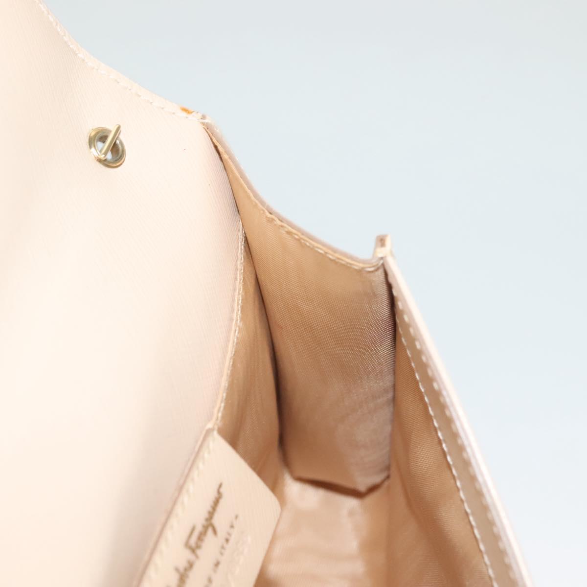 Salvatore Ferragamo Chain Vala Shoulder Bag Leather Beige Gold Auth 133406