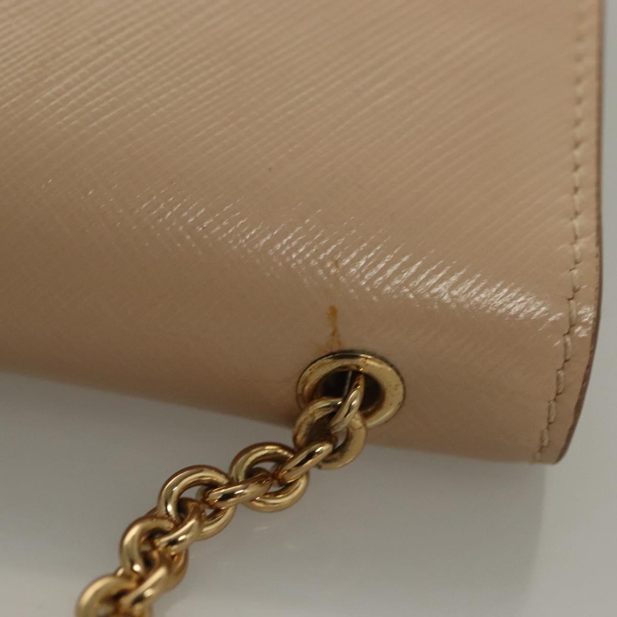 Salvatore Ferragamo Chain Vala Shoulder Bag Leather Beige Gold Auth 133406