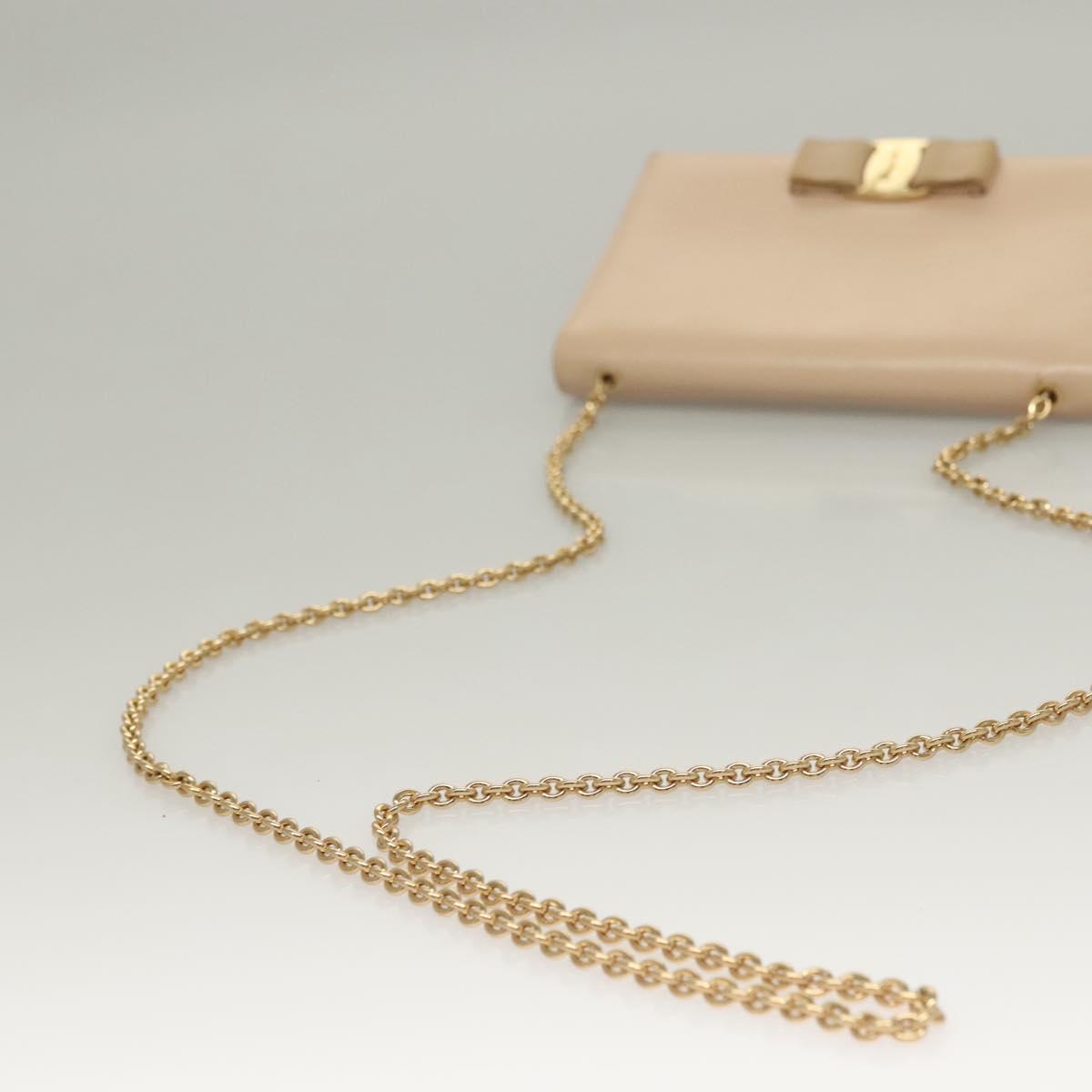 Salvatore Ferragamo Chain Vala Shoulder Bag Leather Beige Gold Auth 133406