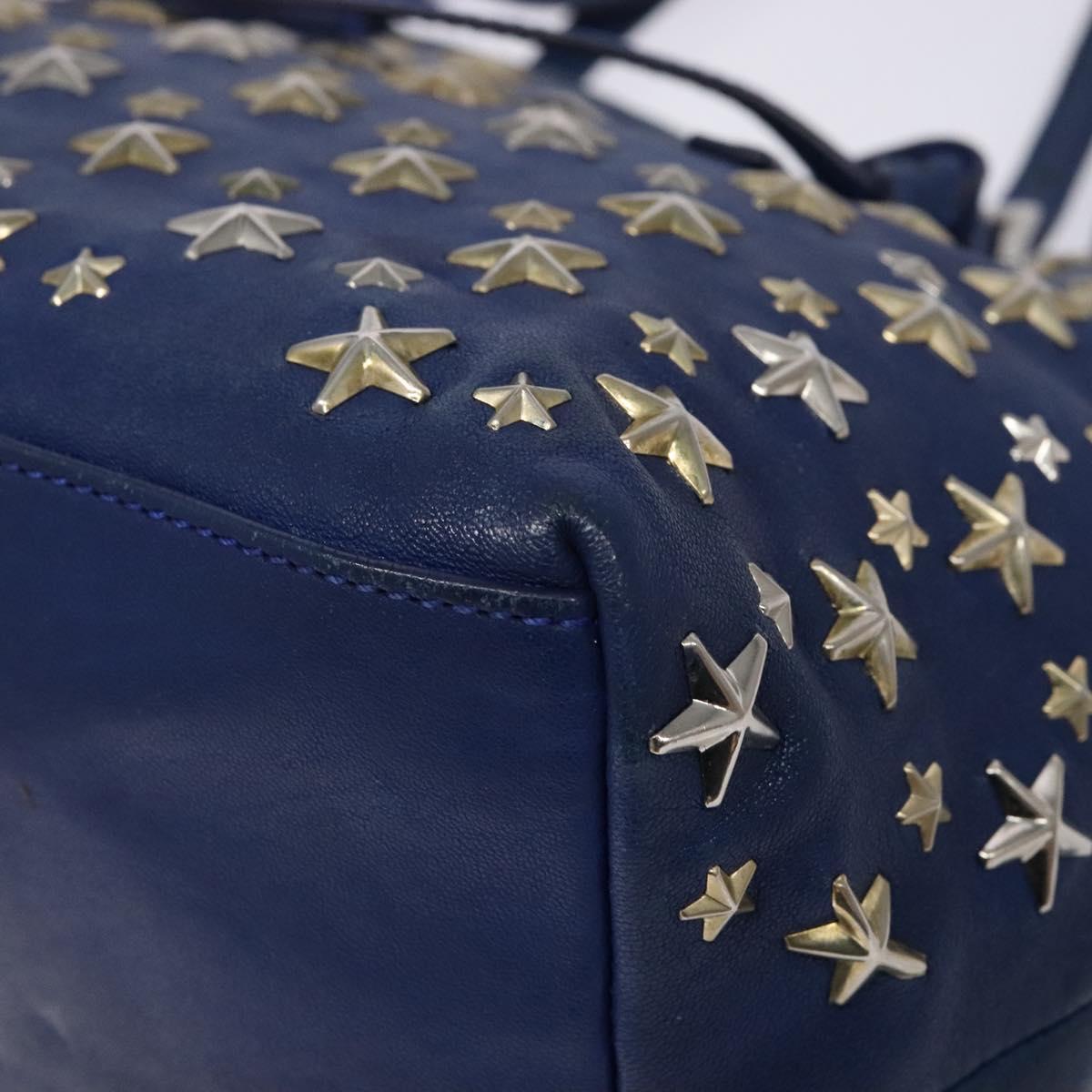 Jimmy Choo Studs Tote Bag Leather Blue Silver Auth 133409