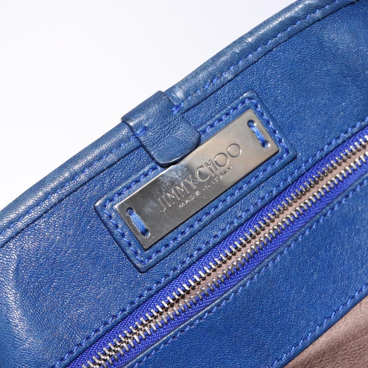 Jimmy Choo Studs Tote Bag Leather Blue Silver Auth 133409