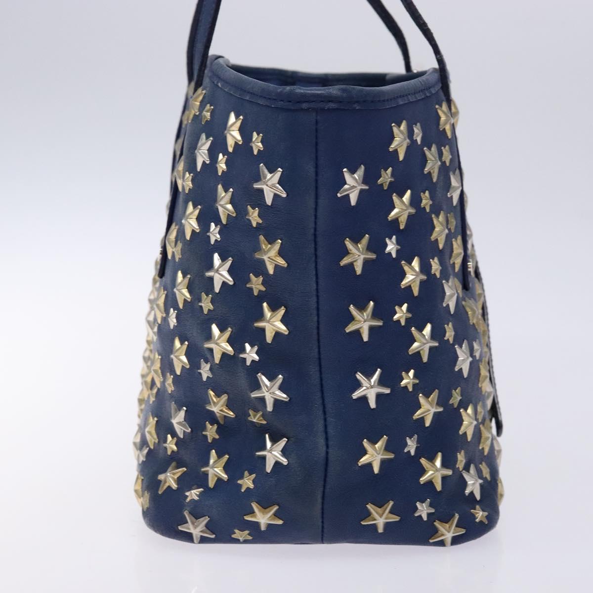 Jimmy Choo Studs Tote Bag Leather Blue Silver Auth 133409