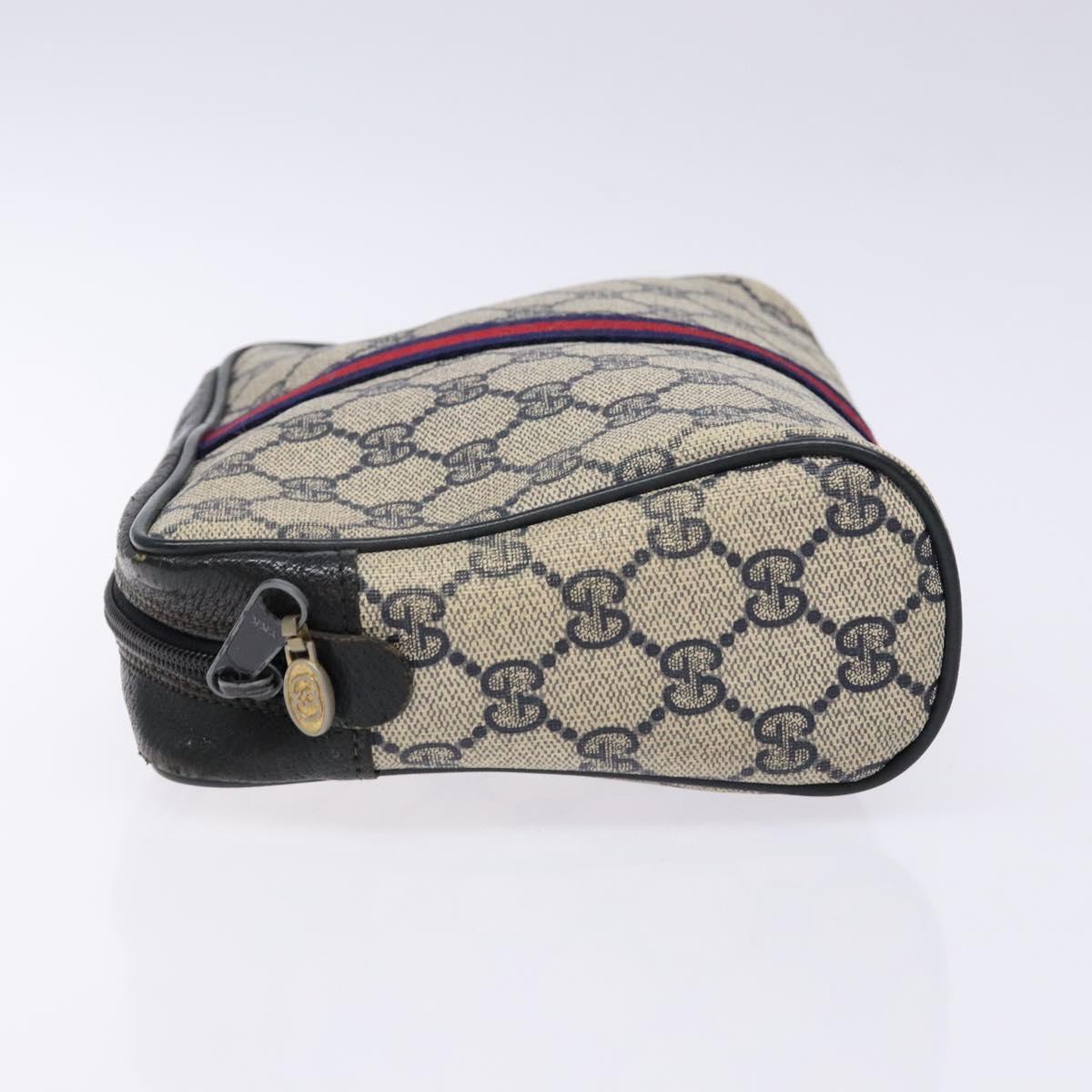 GUCCI GG Supreme Sherry Line Clutch Bag PVC Navy Gold Red Auth 133416