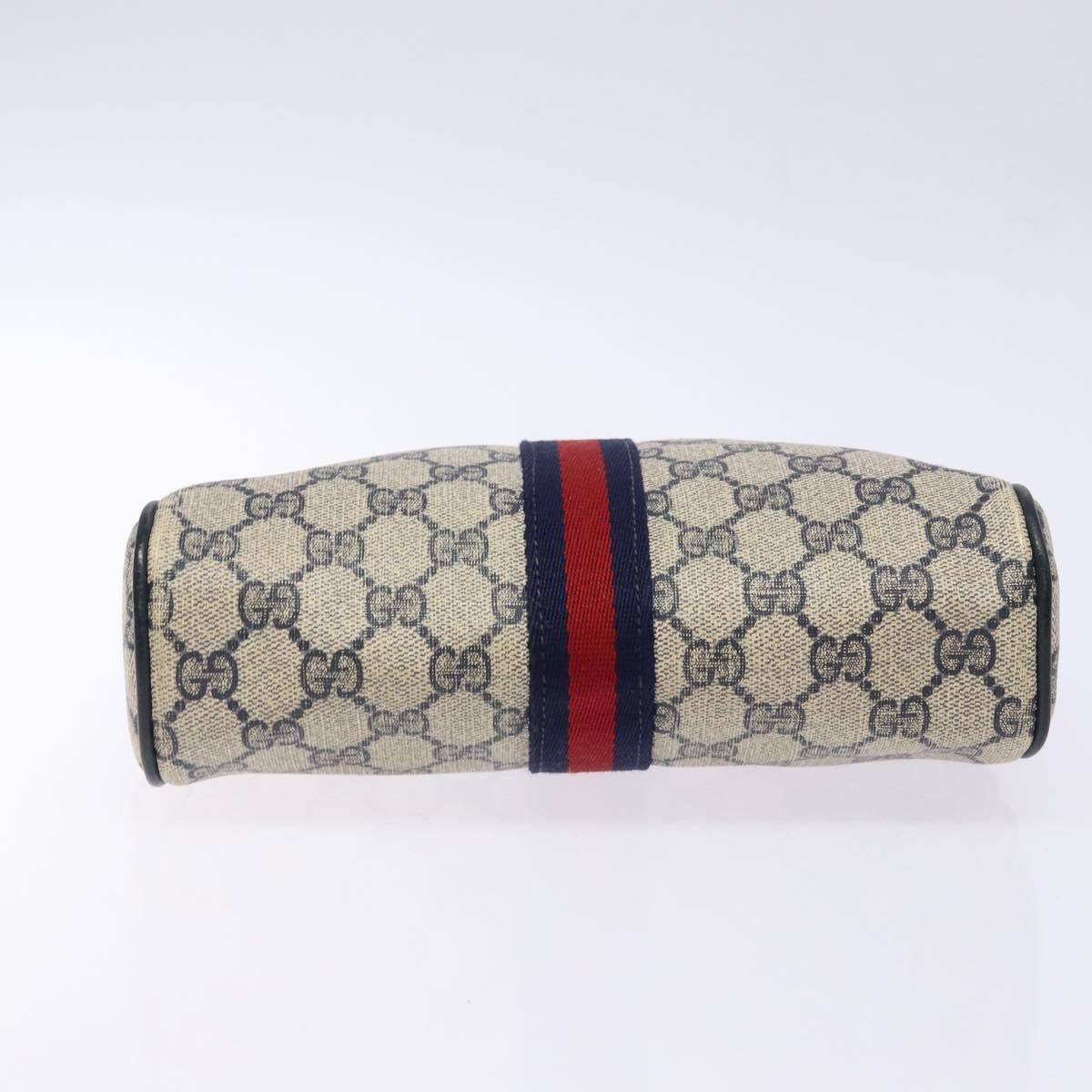 GUCCI GG Supreme Sherry Line Clutch Bag PVC Navy Gold Red Auth 133416