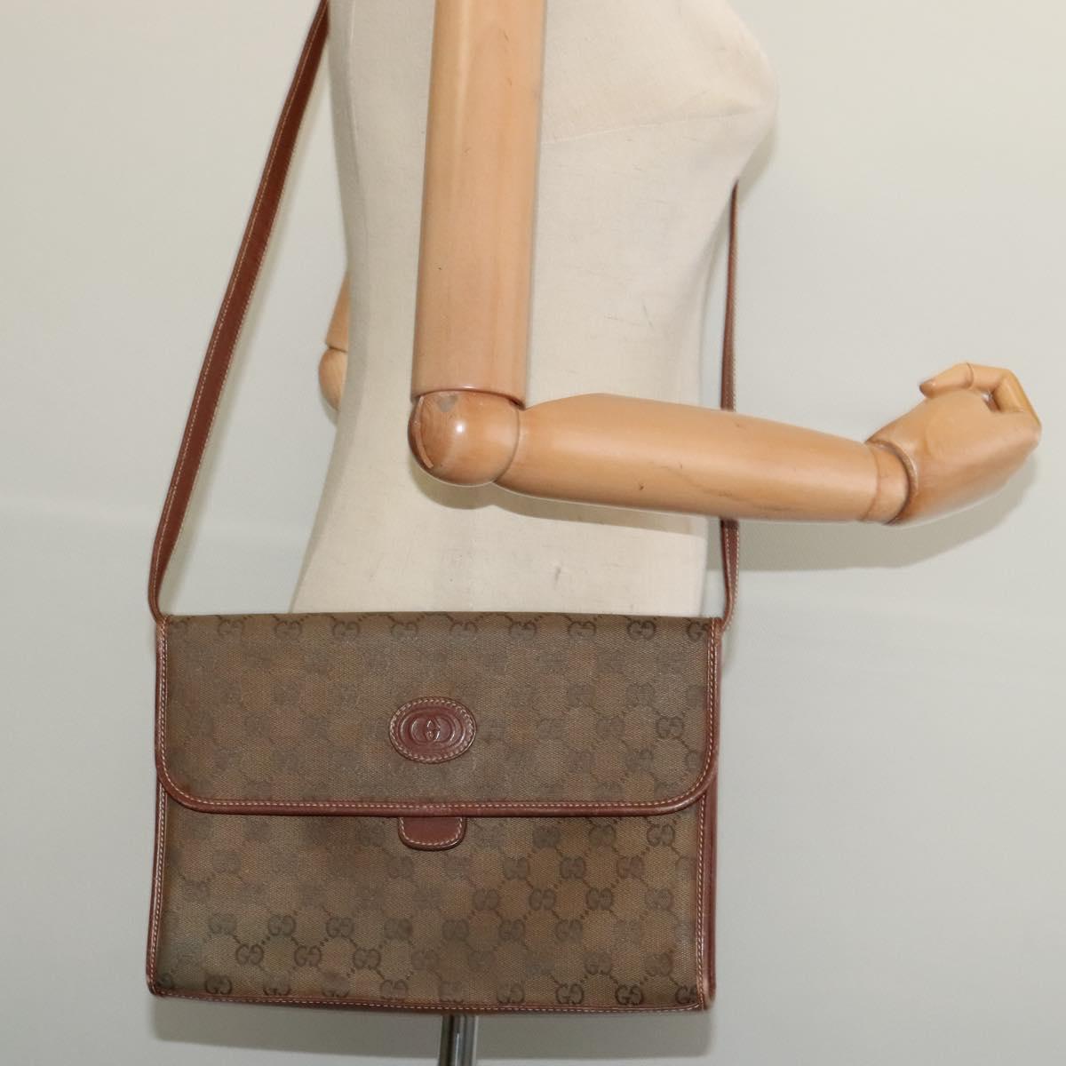 GUCCI GG Canvas Shoulder Bag Brown Gold 004 49 0195 Auth 133417