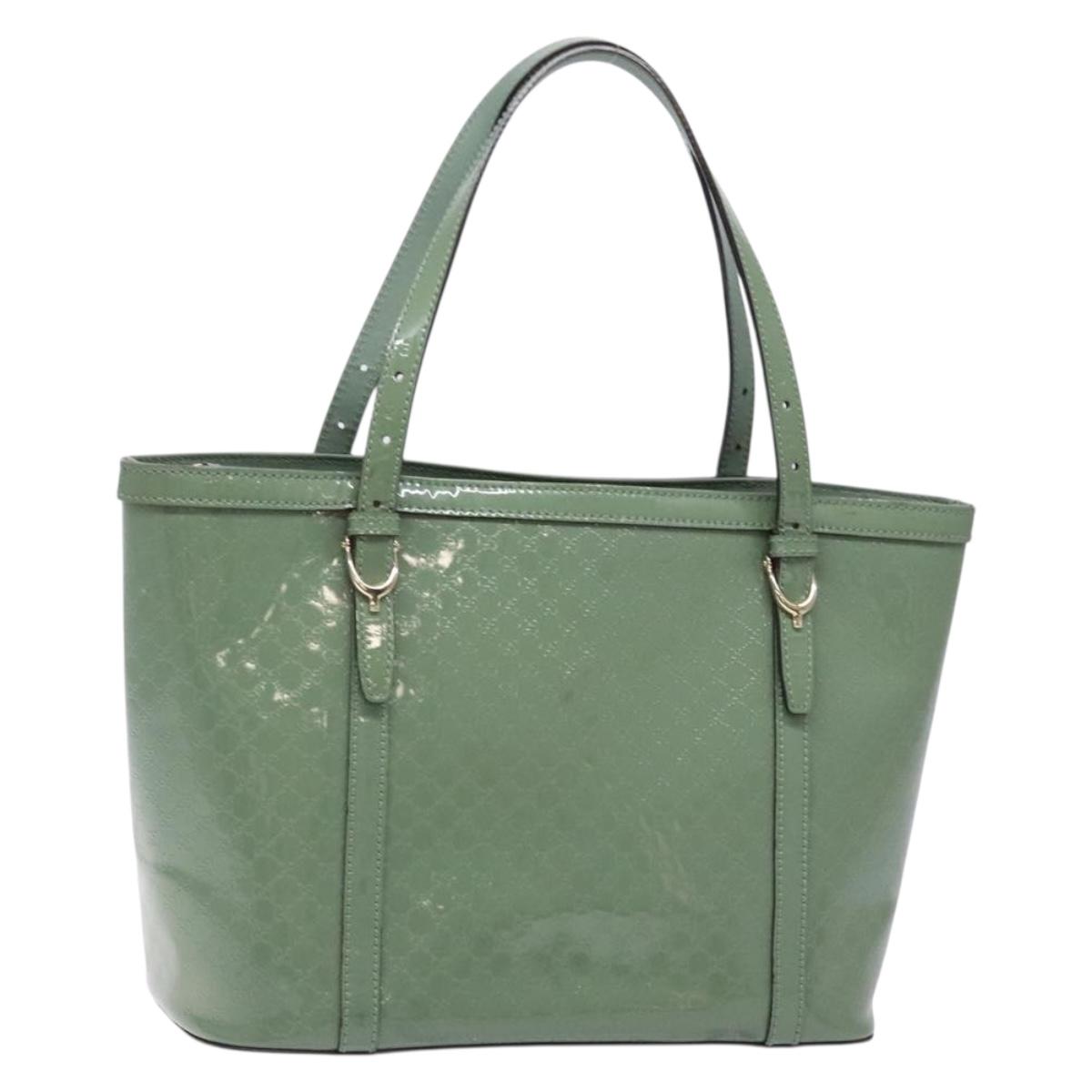 GUCCI Micro GG Canvas Tote Bag Patent leather Green Gold 336776 Auth 133418