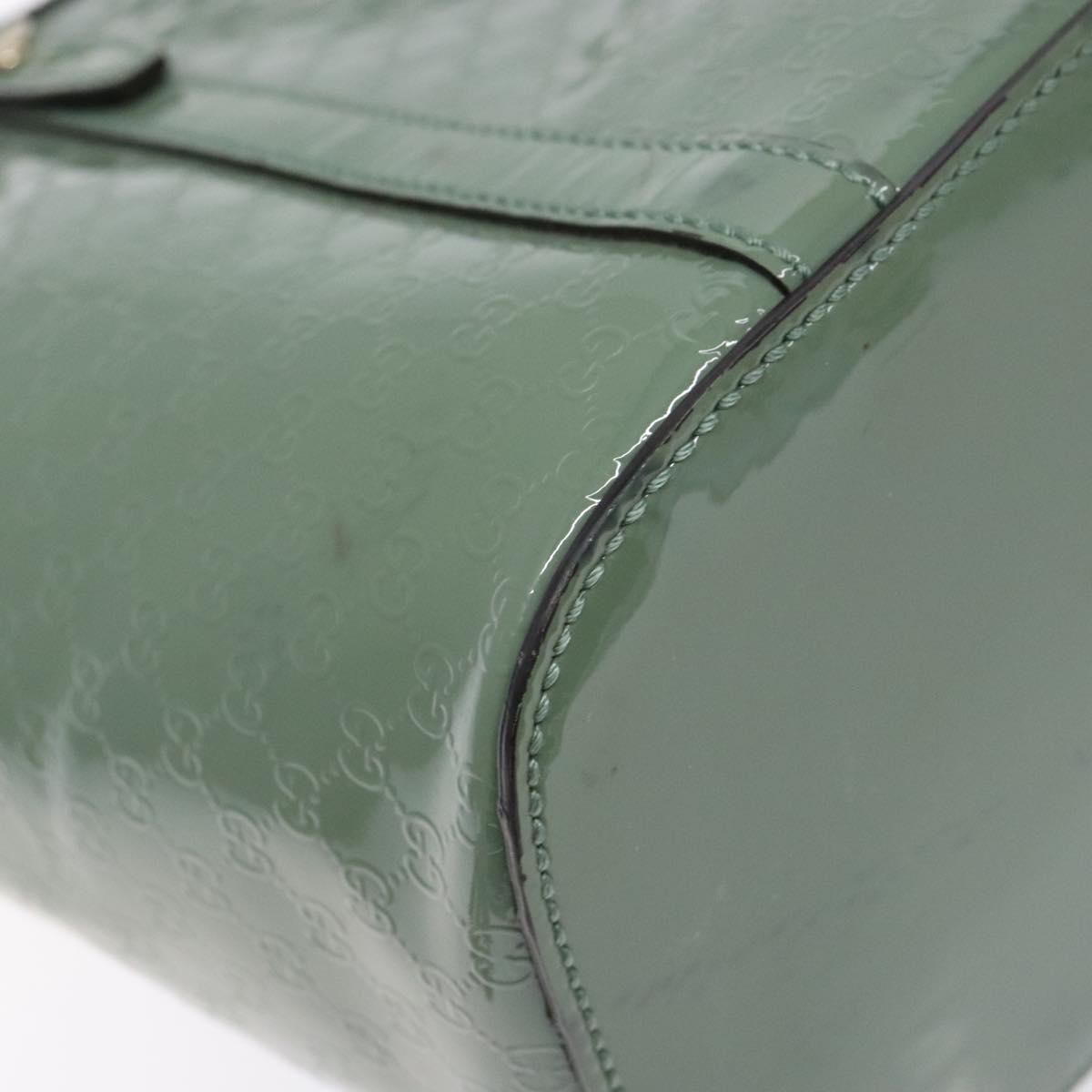 GUCCI Micro GG Canvas Tote Bag Patent leather Green Gold 336776 Auth 133418