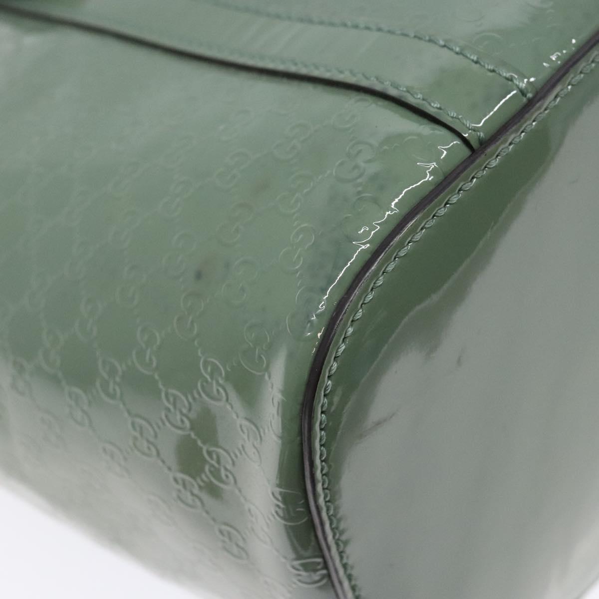 GUCCI Micro GG Canvas Tote Bag Patent leather Green Gold 336776 Auth 133418