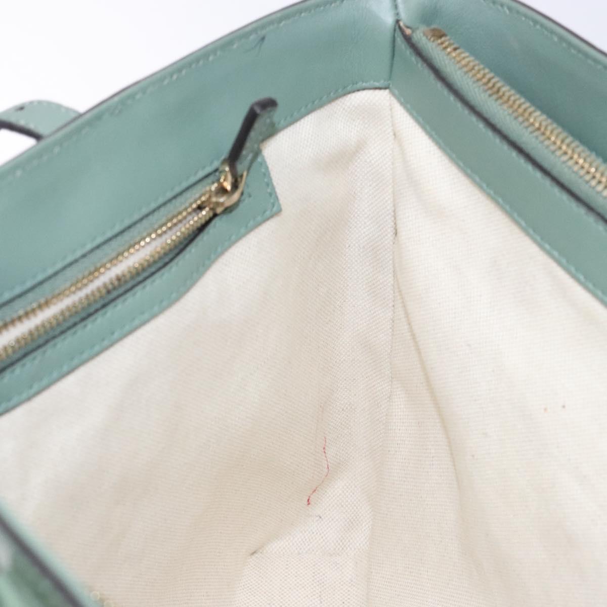 GUCCI Micro GG Canvas Tote Bag Patent leather Green Gold 336776 Auth 133418
