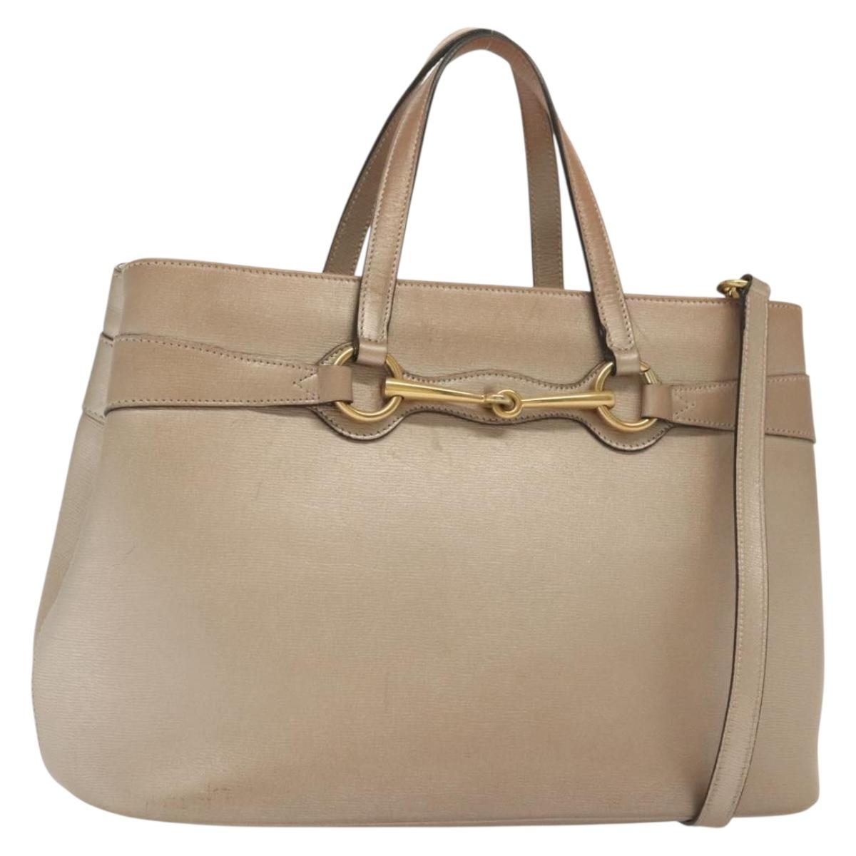 GUCCI Horsebit Hand Bag Leather 2way Gold Pink gold 319795 Auth 133420