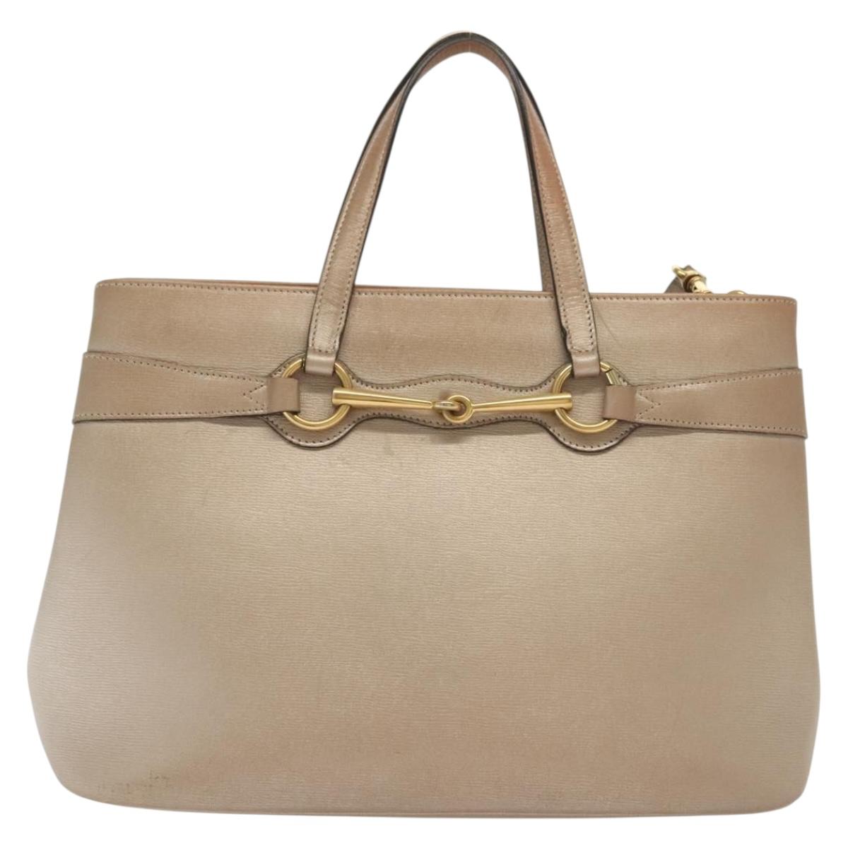 GUCCI Horsebit Hand Bag Leather 2way Gold Pink gold 319795 Auth 133420
