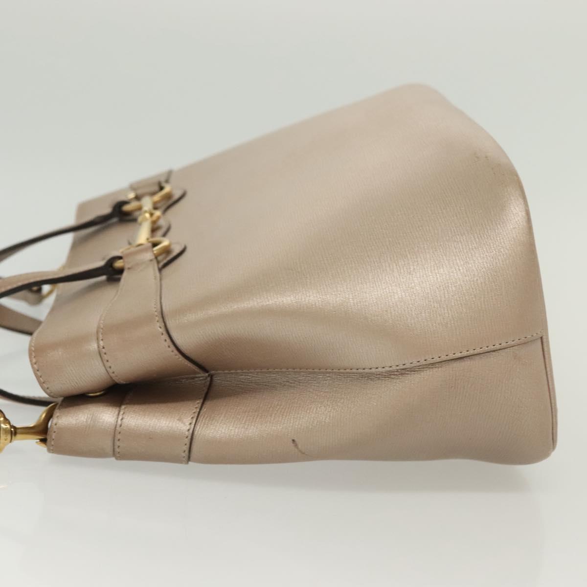 GUCCI Horsebit Hand Bag Leather 2way Gold Pink gold 319795 Auth 133420