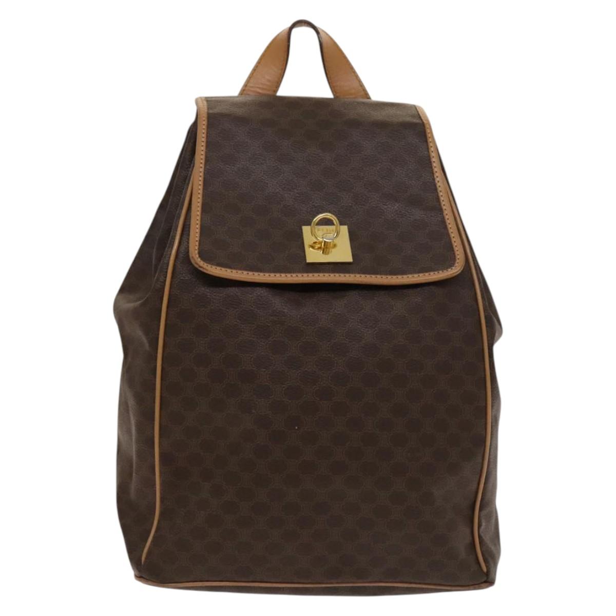 CELINE Macadam Canvas Backpack PVC Leather Brown Gold Auth 133422