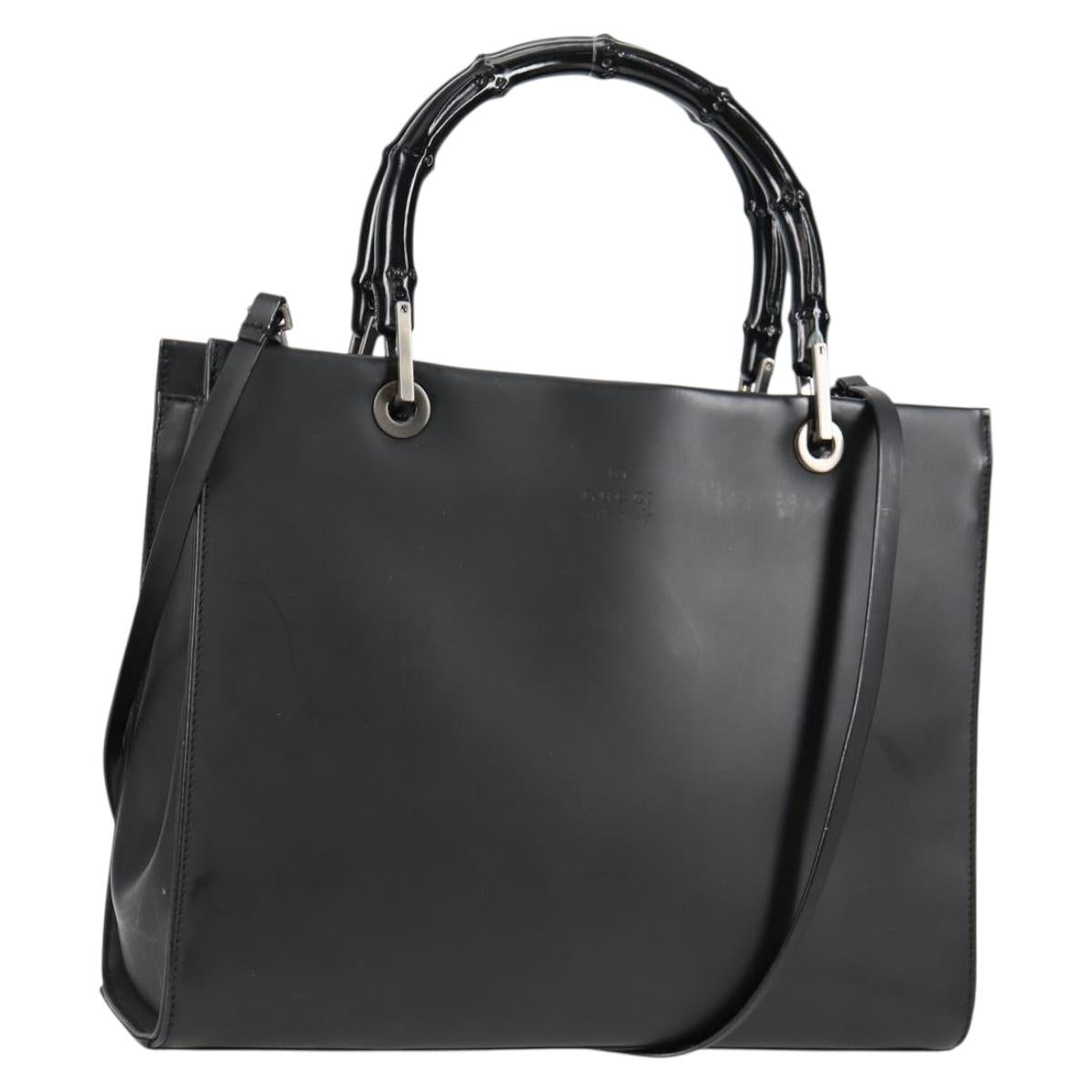 GUCCI Bamboo Hand Bag Leather 2way Black 002 1016 Auth 133424