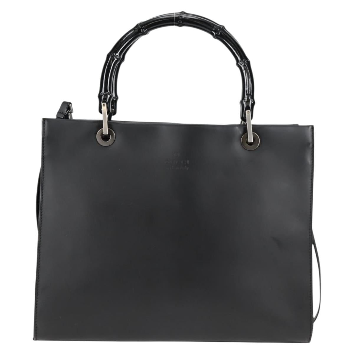 GUCCI Bamboo Hand Bag Leather 2way Black 002 1016 Auth 133424
