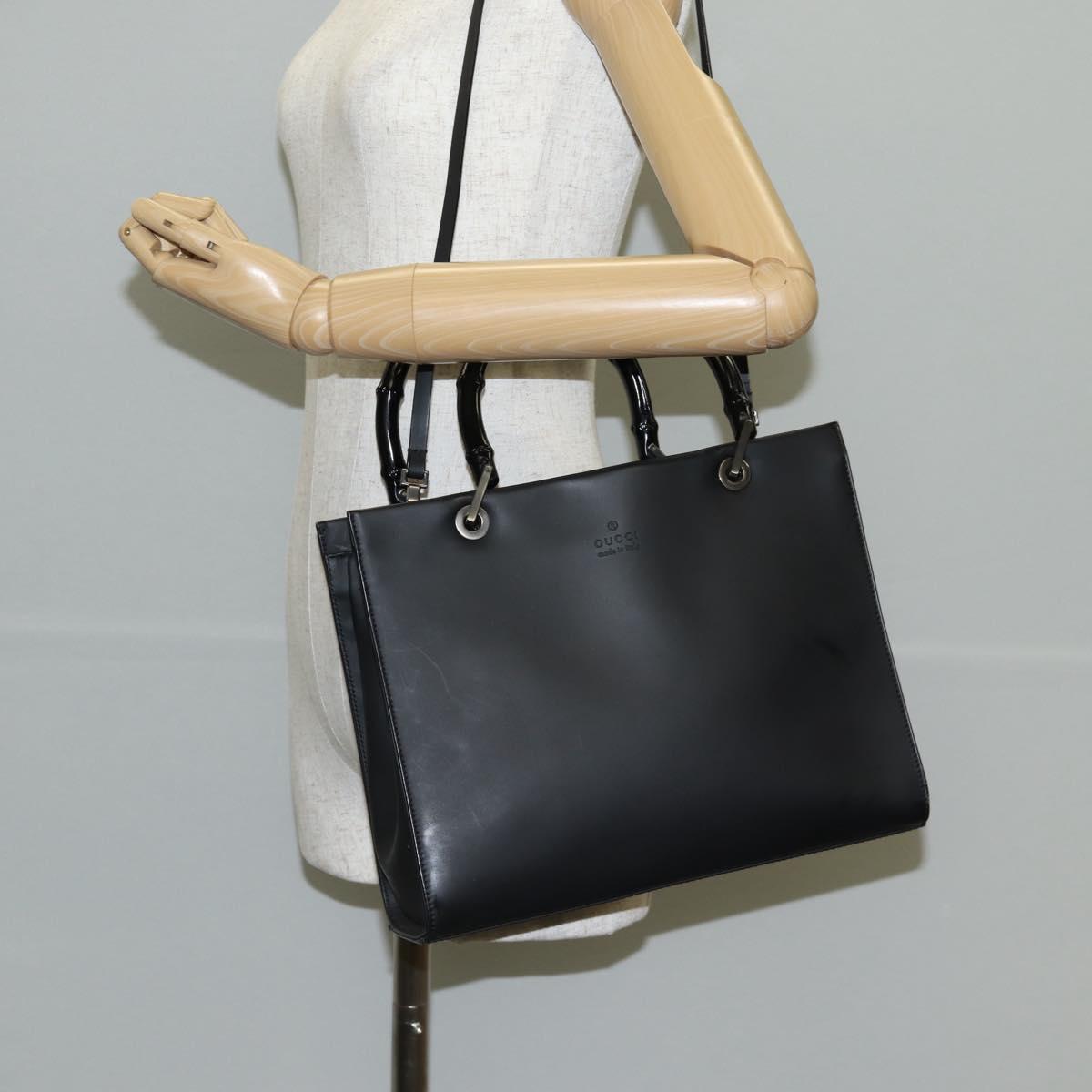 GUCCI Bamboo Hand Bag Leather 2way Black 002 1016 Auth 133424
