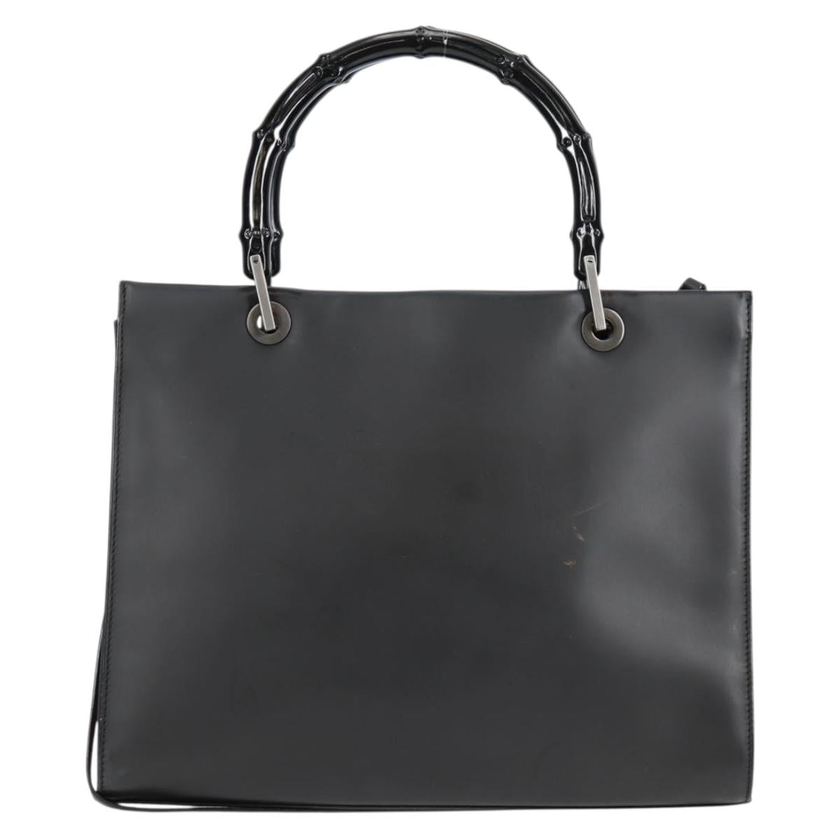 GUCCI Bamboo Hand Bag Leather 2way Black 002 1016 Auth 133424