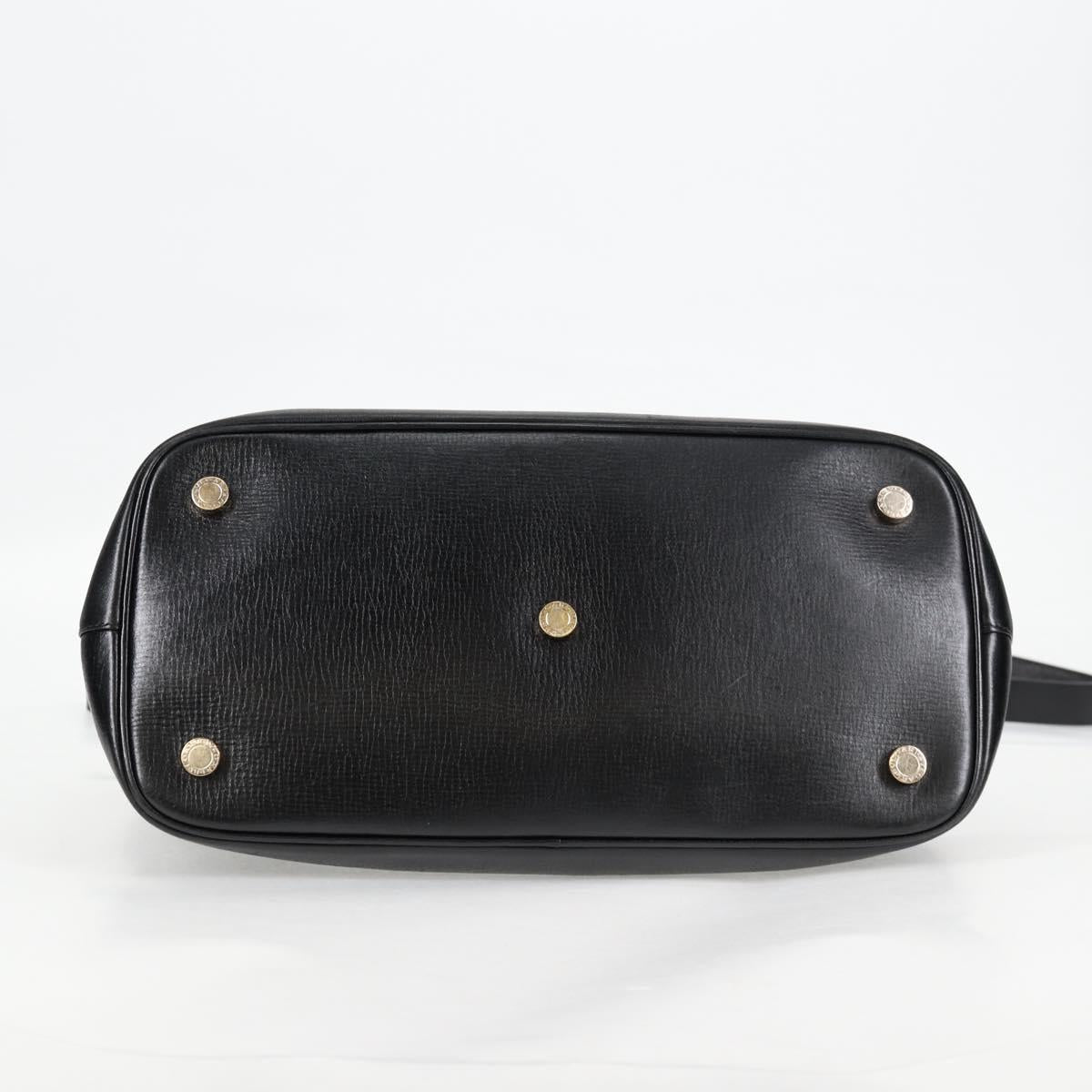 BVLGARI Hand Bag Leather 2way Black Gold Auth 133425