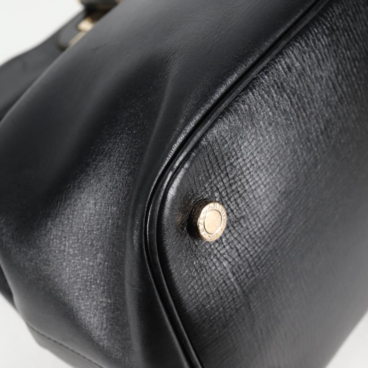 BVLGARI Hand Bag Leather 2way Black Gold Auth 133425